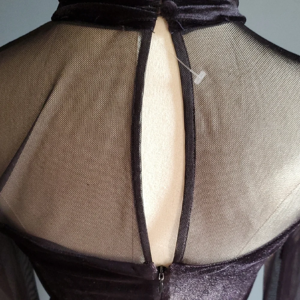 Nwot Eliza J Black Velvet Ruched Long Sleeve Cocktail Gown - Picture 10 of 15